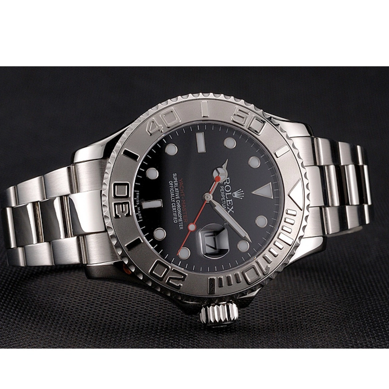 Rolex aaa copy Stainless And Rolex Dial Black Bracelet Case Yacht-Master Steel 0825